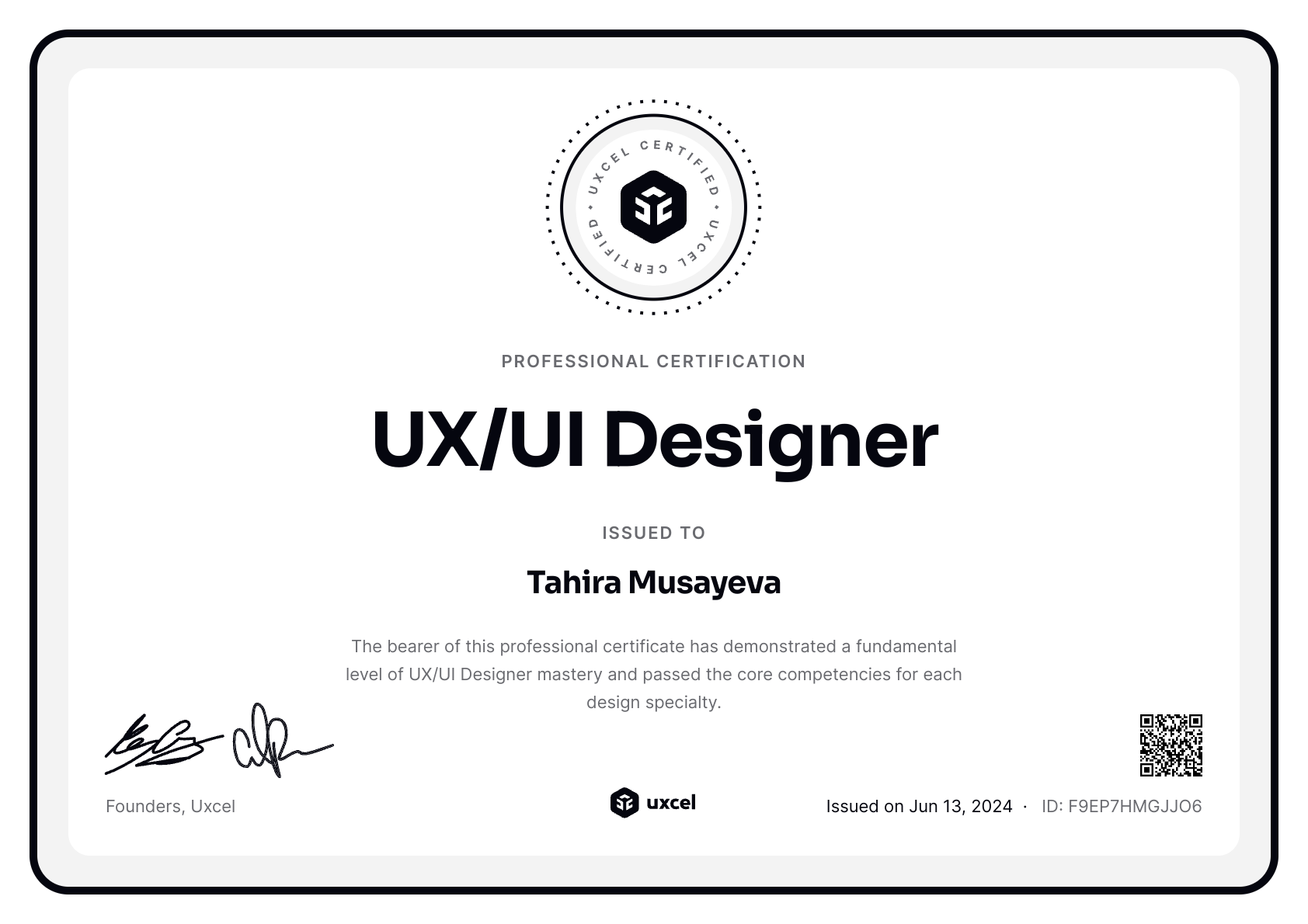 Tahira Musayeva's certificate